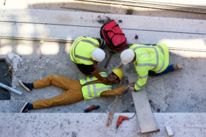 Man falling from unfinished high-rise construction site