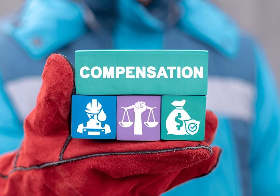 Concept of worker compensation. Injury accident industrial employee compensations.